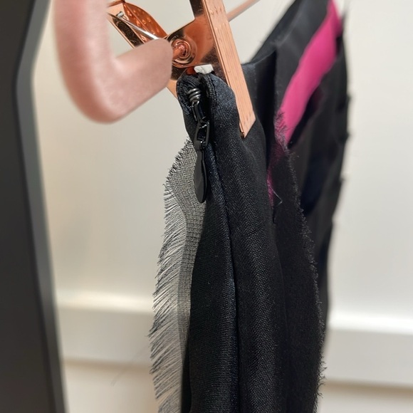 LANVIN black with pink raw edge layered silk midi skirt XXS NEW - Picture 4 of 6